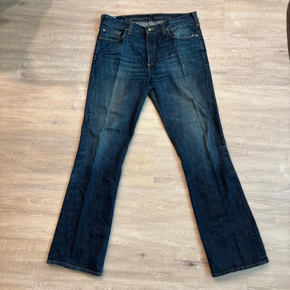 Carhartt B310DRT Jeans Men’s 36x36 Relaxed Fit Dark Wash Bootcut Work Pants Tall - Picture 1 of 10